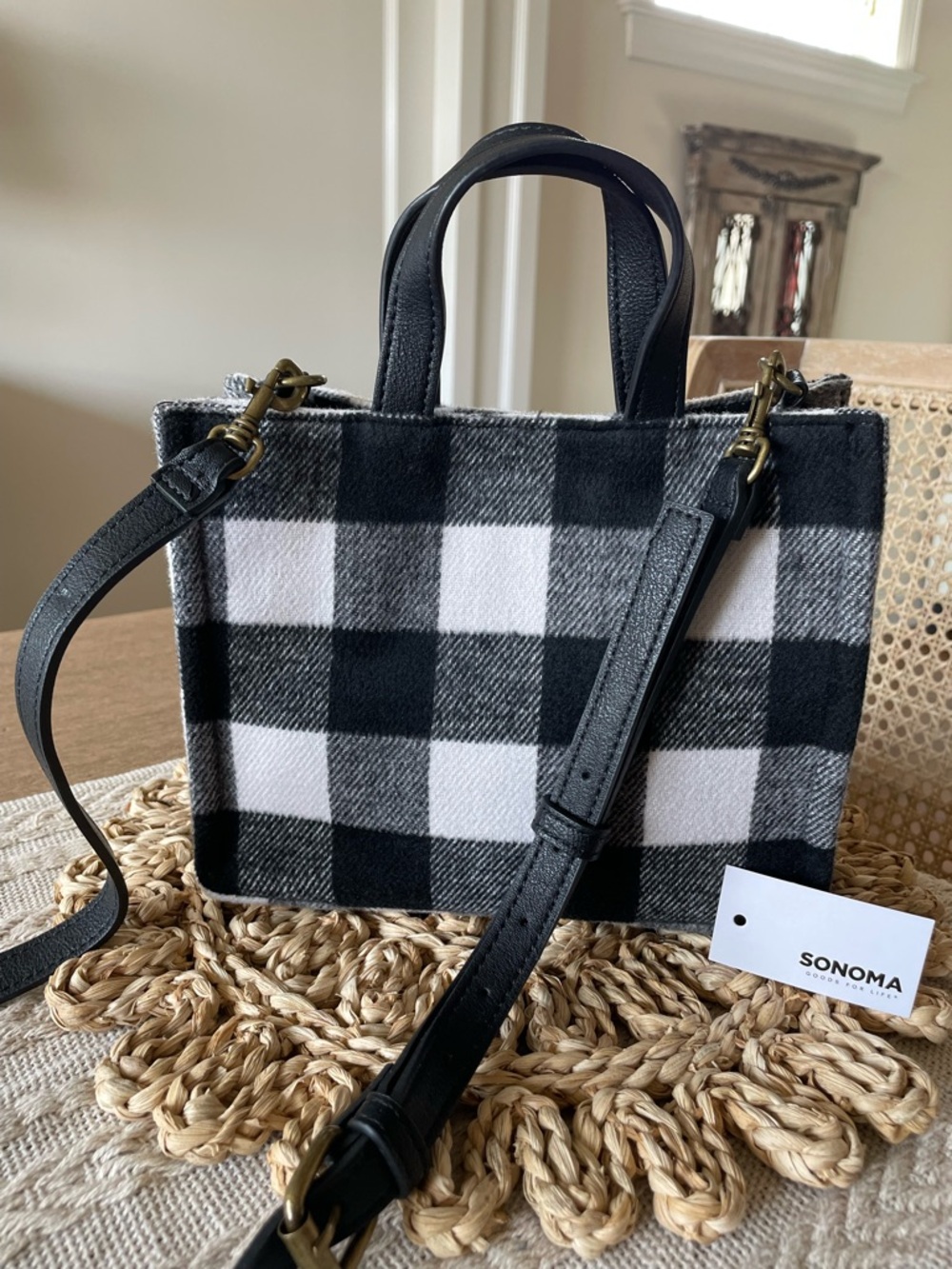 Adorable Black and White Buffalo Check Soft Flannel Tote Bag by Sonoma- EUC!